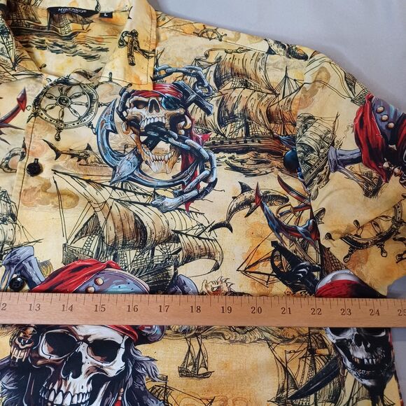 Mikenko Shirt Mens Large Pirates Of The Caribbean Skull Map Button Up Costume - Picture 9 of 11